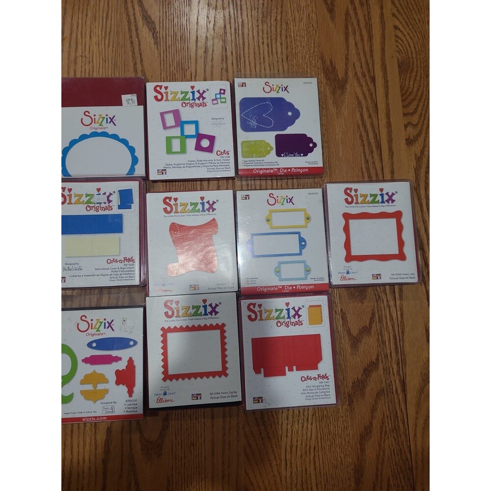 Lot of 10 Sizzix Originals Die Cutters Frame, Tags, Scroll, Bookplates, & More